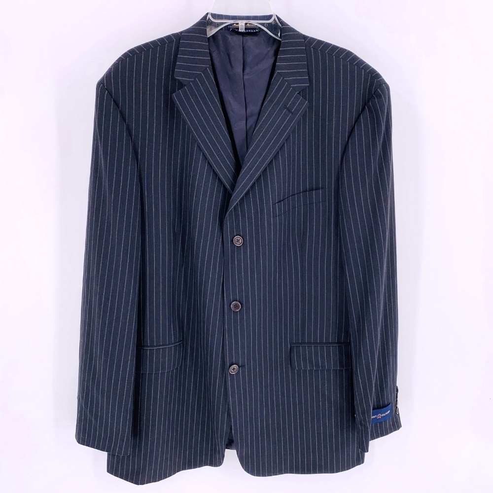 TOMMY HILFIGER Black Pinstripe Wool Blazer 44 Long